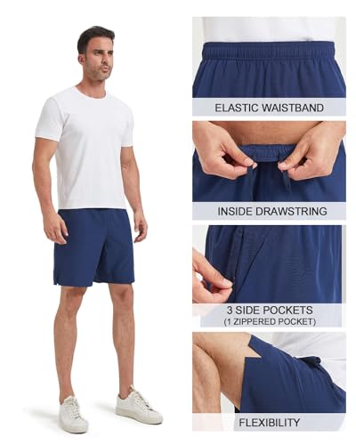 Liloak Men's Athletic Running Shorts with Zipper Pockets,Pack Dry-Fit Shorts for Men,7 Inch Mens Quick Dry Shorts4
