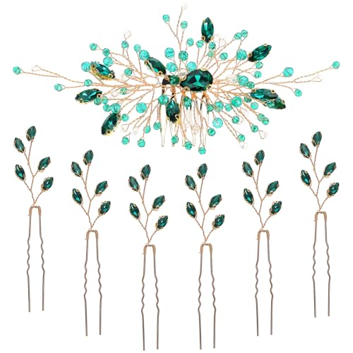 Healeved Bridal Hair Accessories Rhinestone Side Hair Combs Clips for Women Wedding Decorative Pins Set 4.33X2.36In 7 Pieces Elegant Jewelry for Brides Bridesmaids