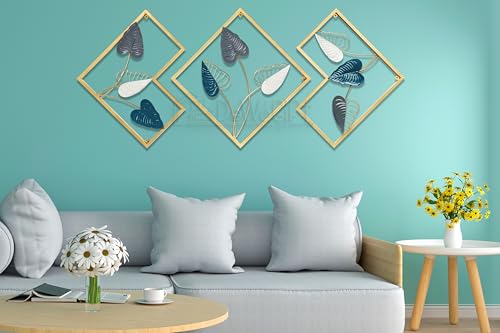 Image of DeWoGift Multicolor Alocasia Leaf Metal Wall Art Set of 3 (Elephant Ear) | Decorative Metal Wall Sculpture for Living Room Bedroom Office Hallway Hotel or Restaurant | Artistic Handcrafted Wall Decoration for Home & Kitchen