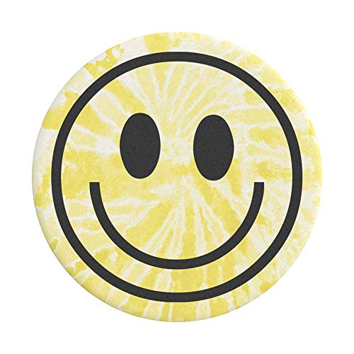 Image of PopSockets Adhesive Phone Grip, Holder- Tie Dye Smiley | Secure Comfortable Hold, Anti-Drop, Kickstand, Yellow, Butter, Smiley, Face