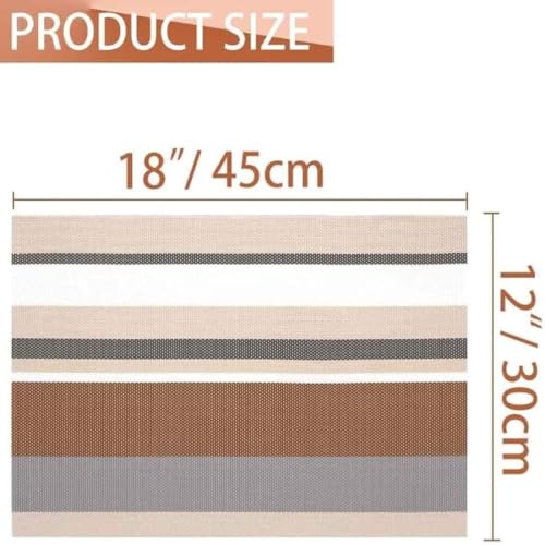 Image of Potency Table Mats Set of 6, Woven Placemats for Dining Table, Heat-Resistant, Anti-Skid, Washable PVC Table Mats, Vinyl Placemats for Dining, Kitchen & Restaurant Table (I Multistripe Cream)