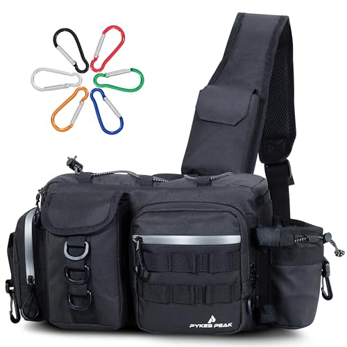 PYKES PEAK Fishing Bag | Waterproof Tackle Bag with Large Capacity | Includes 6 Carabiners | Versatile Fishing Shoulder Bag | Olive | L Size - Designed in Japan