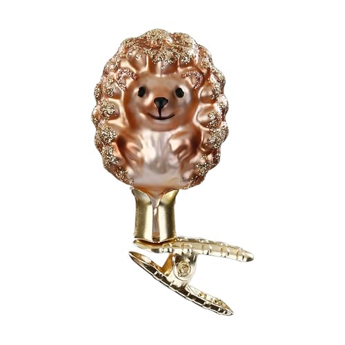 Christbaumschmuck Igel auf Clip 5cm mundgeblasenes Glas handbemalt - Glasfigur Dekoigel mit Glitzerfell auf Klammer - Weihnachtskugeln - Tierfigur Deko Braun Gold