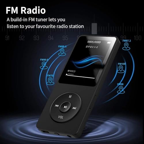 Image of BIGASUO 128GB Mini MP3 Music Player with Bluetooth 5.4 & Voice Control Earphones, Video Playback,Pocket-Sized MP3 Player for Music,Voice Recording,FM Radio (1395) (Black, B18)