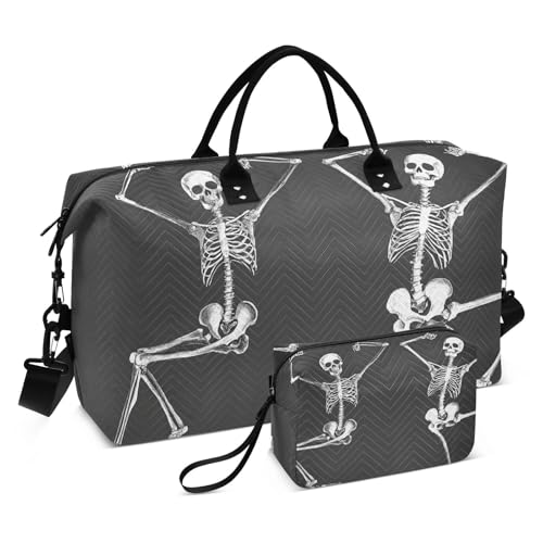 Large Travel Duffel Bag, Skeleton Dance Funny Sport Tote Gym Bag, Shoulder Weekender Overnight Bag for Women Men, Carry On Luggage with Toiletry Bag