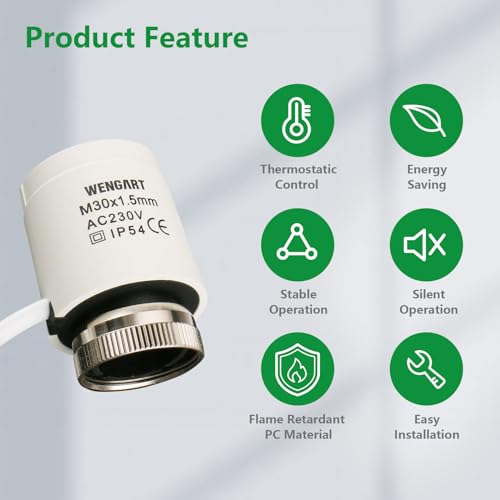 Wengart Actuator for Underfloor Heating WG2209,AC230V Normally Open M30*1.5 Thread,Visible On and Off for regulating the Heat Output of Heating Systems - Image 2
