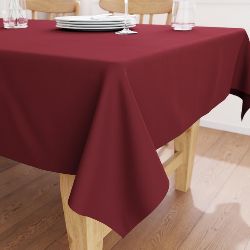 Image of Encasa XO Dining Table Cover Cloth for 6 to 8 Seater | 140x230 cm Cotton Canvas Rectangular Table Cloth | Machine Washable Tablecloth for Indoor & Outdoor Use - Rich Maroon Solid Color