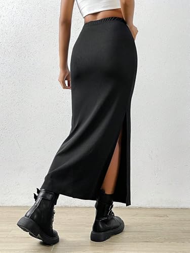 Women High Waist Spring Summer Casual Solid Slit Skirt Summer Skirt2