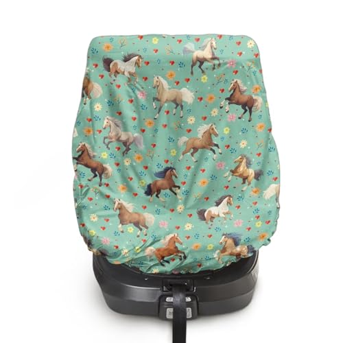 KEIAHUAN Horse Floral Baby Car Seat Sun Shade Cover Infant Auto Seats Heat Protector Car Seat Sun Shade Visor Infant Car Seat Sun Protecton Cover Baby Travel Accessories