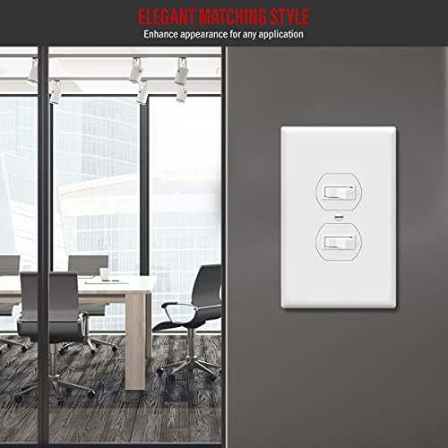 Image of ENERLITES Duplex Receptacle Outlet Wall Plate, Jumbo Outlet Covers, Gloss Finish, Oversized 1-Gang 5.5 inch x 3.5 inch, Polycarbonate Thermoplastic, 8821O-W, White (Pack of 2)