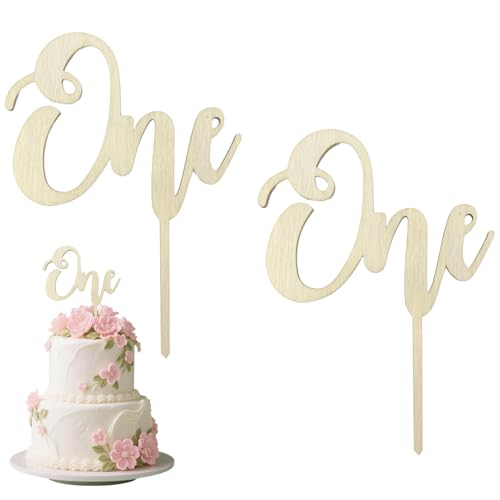 2 adornos para tarta de primer cumpleaños, decoración para tartas de madera, una decoración para tartas, 1 cumpleaños, decoración ideal para el primer cumpleaños, 1 aniversario de fiesta