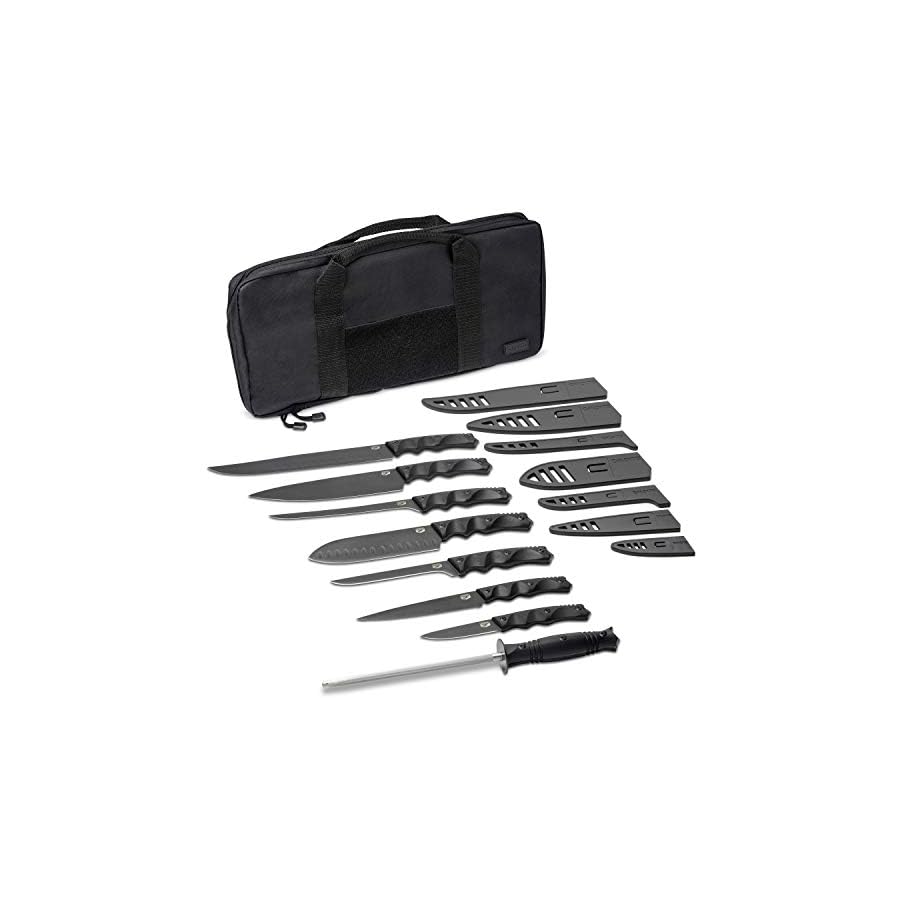 Premium Tactical Chef Knife Set - G10 - High Carbon Stainless Steel - Full Tang - Sheaths and Travel Case for Kitchen and Camping - Black