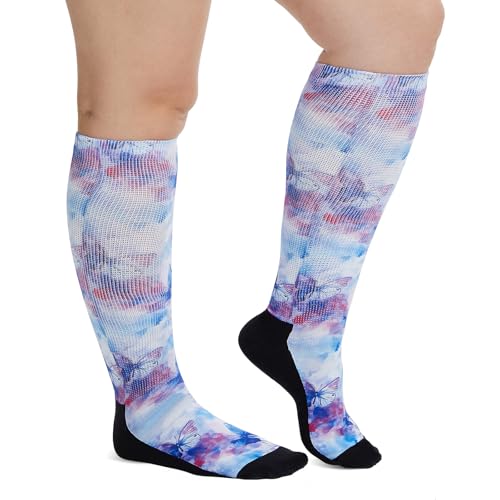 Artfasion Diabetic Socks for Women Men: Non Binding Hospital Calf Seamless Print Socks for Elderly Pregnant Size 13-15