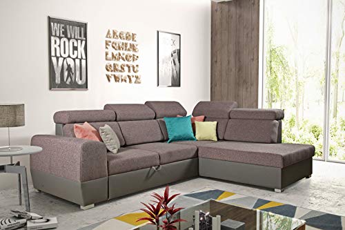 ECKSOFA Esperanza Schlafsofa Eckcouch mit Schlaffunktion mit Bettkasten verstellbare Kopfstützen Modern Links Rechts L-Form Garnitur Blau schwarz Grau Beige Stoff Gewebe 01 (Rechts) Cover