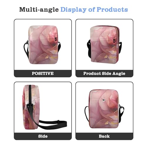 Crossbody Bag Pink Gold Marble Messenger Bag for Women Men Purse Shoulder Bag Satchel Bag with Adjustable Strap 214B00984