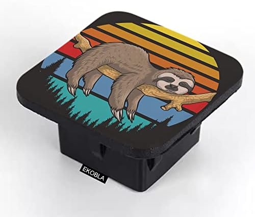 EKOBLA Lazy Sloth 2X2 Car Hitch Cover Retro Sunset Cute Animal Sleeping on A Branch Tree Wildlife Square Hitch Box Cover Rear Trailer Receiver Tube Plug Cap Rubber Insert