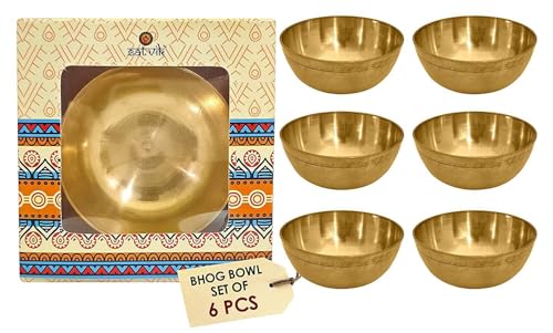 Bols en laiton pour Prasad grand format lot de 6 fournitures autel SATVIK