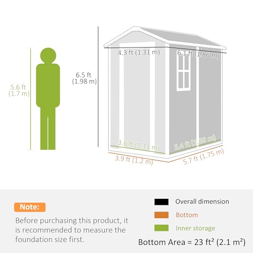 Outsunny 4 x 6ft Garden Shed, Plastic Shed with Floor, Window, Lockable Door and Vents, Resin Tool for Outdoor Patio Storage, Zero Maintenance, Grey - Image 6