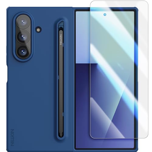 Nillkin for Samsung Galaxy Z Fold 7 Case with Upgraded Pen & Screen Protector, Fast Wireless Charging, Superior Liquid Silicone, Protective Slim Phone Case with Stylus for Galaxy Z Fold 7, Navy Blue