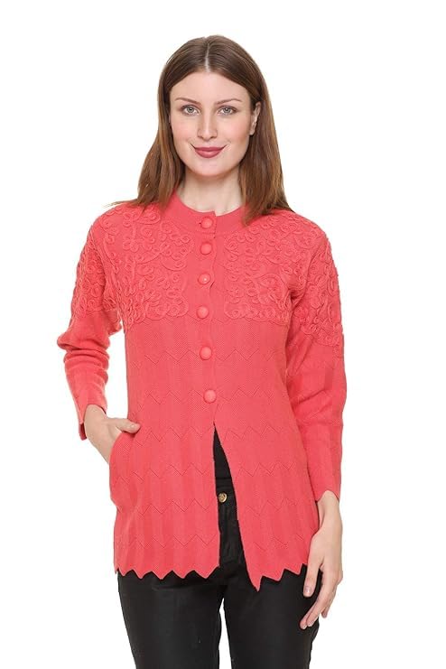 Muskan Knitwear Women Sweater Embroidery Woolen Cardigan (in, Alpha, L, Regular, L, GAJARI)-picture-31