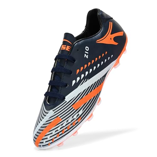 Image of PRO ASE SPORT Football Shoes with Rubber Studs - Ideal for Hard & Artificial Turf Surfaces | Orange, Black, Golden.