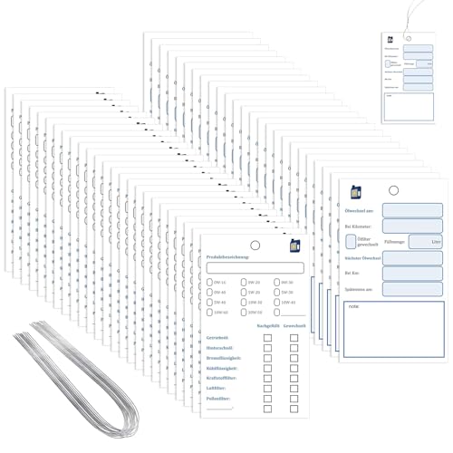 BEELUKY 50 PCS Etiquetas Colgantes para Cambio de Aceite con Cuerda de Alambre de Colgante de Cambio de Aceite Colgante de Servicio de Aceite Etiquetas Recordatorias para de Cambio de Aceite
