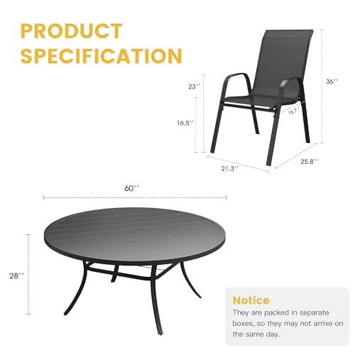 Image of VICLLAX Outdoor Dining Set for 10, Round Table & Stackable Chairs`