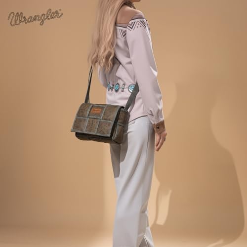 Image of Wrangler Woven Crossbody Bag for Women Vintage Floral Tooled Cross Body Purse