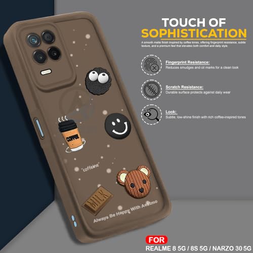 Image of AESTMO Back Case Cover for Realme 8 5G / 8s 5G / Narzo 30 5G Back Cover | Cute Fun Cartoon 3D Ball | Coffee Silicone Case | Full Body Protection | Camera Protection Back Cover for (Brown)