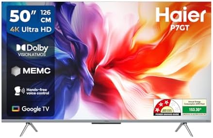Haier 126 cm (50) P7GT Series 4K Ultra HD Smart LED Google TV 50P7GT-P (Grey)