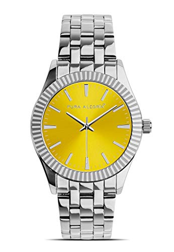 Reloj Pura Alegría - Silver Sun - Analógico Mujer Cromado con Esfera Amarilla y Cadena de Acero