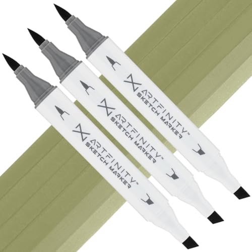 Artfinity Sketch Markers - Set of 3 - Grayish Olive G8-5, Vibrant, Professional, Dye-Based Alcohol Markers for Artists, Drawing, Travel, & More
