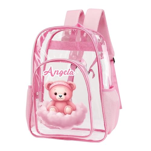 Custom Clear Kids' Backpack Large Cute PVC Cute Bear Animals Printing Transparent Daypack for Schools Stadium Concerts Work Clear/Pink Casual Pack2
