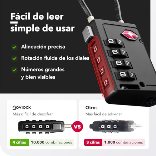 Miniatura 7 de Candados Tsa Con Indicador De Apertura Combinación De 4 Dígitos Para Maletas, Mochilas, Equipaje De Mano Y Taquillas, Color Negro 2 Uds.
