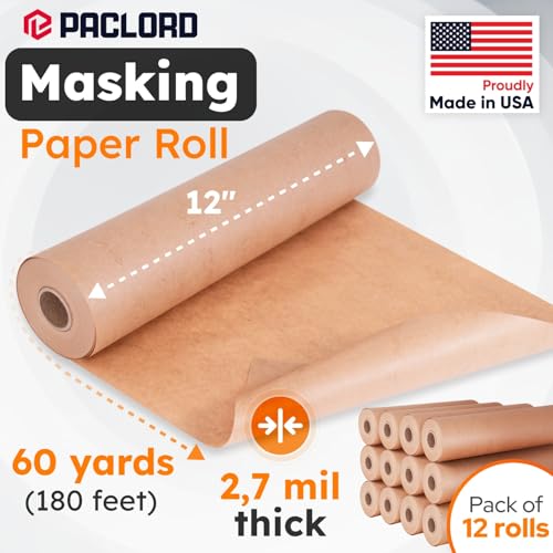 Image of 12 inch x 60 Yards (180 feet) Masking Paper Roll (Pack of 12) - Made in USA General Purpose Masking Paper for Painting - Painters' Protection from Splatter and Overspray