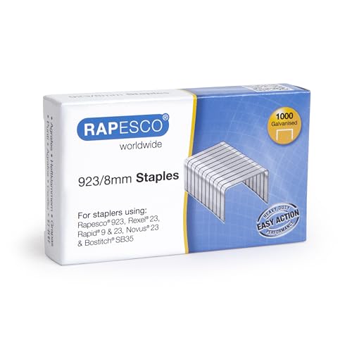 Rapesco 1236 Type 923/8 mm Galvanised Heavy Duty Staples, Pack of 1000