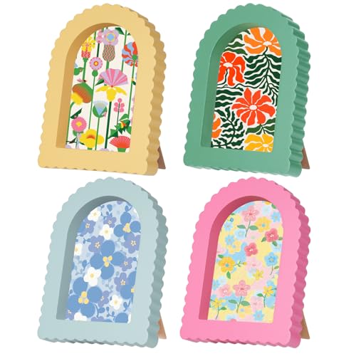 Image of Rainmae 4 Pack Colorful Scalloped Picture Frames 5 x 7 Inch Cute Arched Picture Frames for Desktop Display Photo Frame Wood Home Decor Wedding Graduation Gifts(Pink, Green, Yellow, Blue)