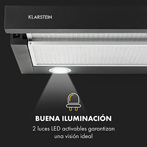 Klarstein-Viola-Campana-extractora-2-potencias-EEC-A-200-W-Extraccion-max-612-mh-Funcion-extensible-Interruptores-Luces-LED-Filtro-grasa-Valvulas-antirretorno-Acero-inoxidable-Negro