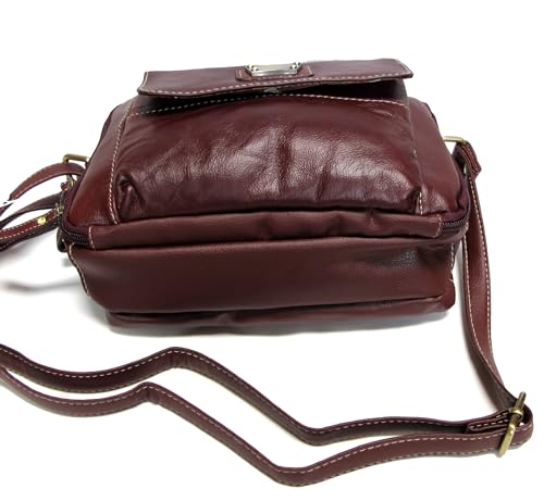 Genuine Leather Classic Cross Body 2 Compartment +Multi Pocket Handbag with Organizer Burgundy4