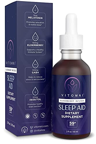 Vitomni - Liquid Sleep Aid | 3MG Melatonin, GABA, Inositol & Elderberry Infused | 59 Servings | Natural Berry Flavor