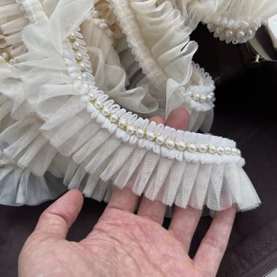 3 mètre/lot 6 cm rose/bleu clair/blanc/maille de lait + décoration perlée volants dentelle garniture Net tissu garniture X038-beige abricot, 10 mètres