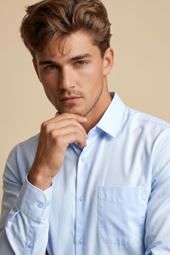 Image of Peter England Men's Premium Solid Herringbone Regular Fit Full Sleeve Formal Shirt | Wonder Fabric | Cotton Rich