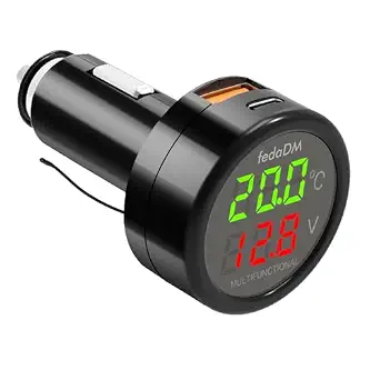 4 in 1 Car Voltmeter, USB Charger Adapter QC3.0+PD3.0 with LCD Display for 12V/24V Vehicles