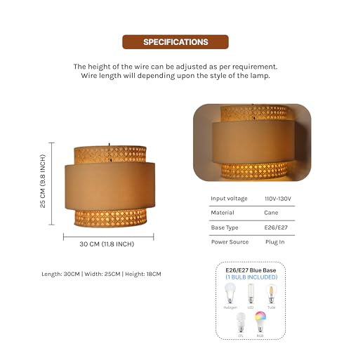 Image of Habere India-All the Cultures Fabricating India Wall Decor Lights | Night Lamp for Bedroom | Mount Lights | Bamboo Wall Lamp (L30 x H25 cm)