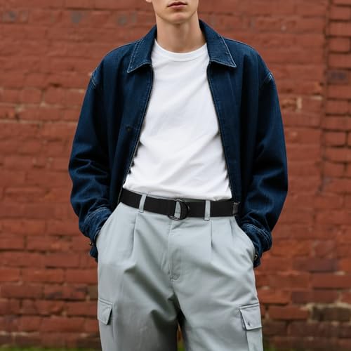 maikun Mens & Womens Canvas Belt with Black D-ring Buckle 1 1/2" Wide Solid Color Fabric Belt for Men2