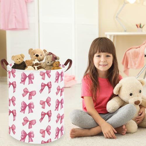 Image of Bow laundry basket for girls,Nursery Hamper,Pink Laundry Hamper,Waterproof collapsible canvas laundry basket for girls,Pink Girls Laundry Basket,Living Room Decor(Bowknot)