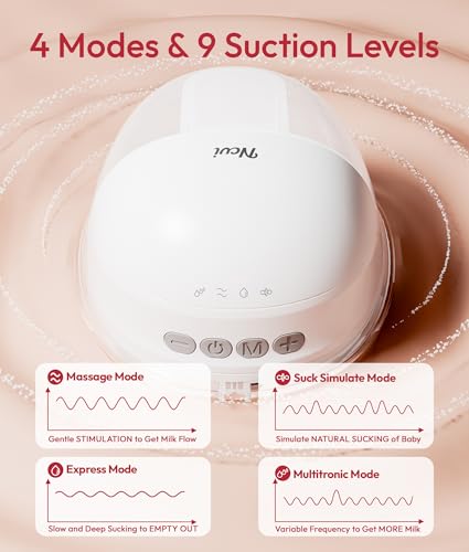 NCVI Wearable Breast Pump, Hands Free Electric Breast Pump with 4 Modes & 9 Levels Suction, Portable Breast Pump Ultra Quiet <42dB, 150min Battery Life, 19/21/24mm Flange, Breastfeeding Pump for Moms