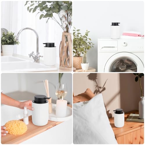 Image of Segbeauty White Soap Dispenser Ceramic, 10.8oz Refillable Liquid Soap Dispenser for Modern Home Farmhouse Decor, 320ml Empty Press Pump Bottle Lotion Liquid Containers for Bathroom Kitchen