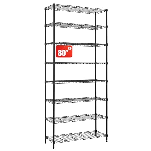 Finnhomy 8-Tier Wire Shelving Unit - Adjustable Steel Rack, 14x36x80 Inches, 8 Metal Shelves for Pantry and Garage Storage - NSF Certified, Black
