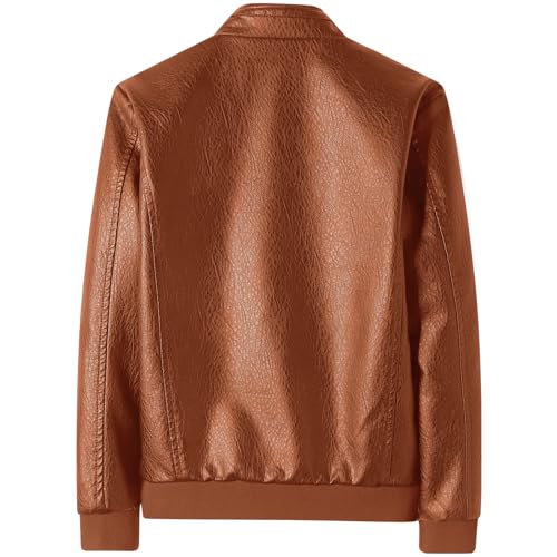 Image of PEGENO Men's Stand Collar Leather Jacket Lightweight Faux Leather Motorcycle Jacket
